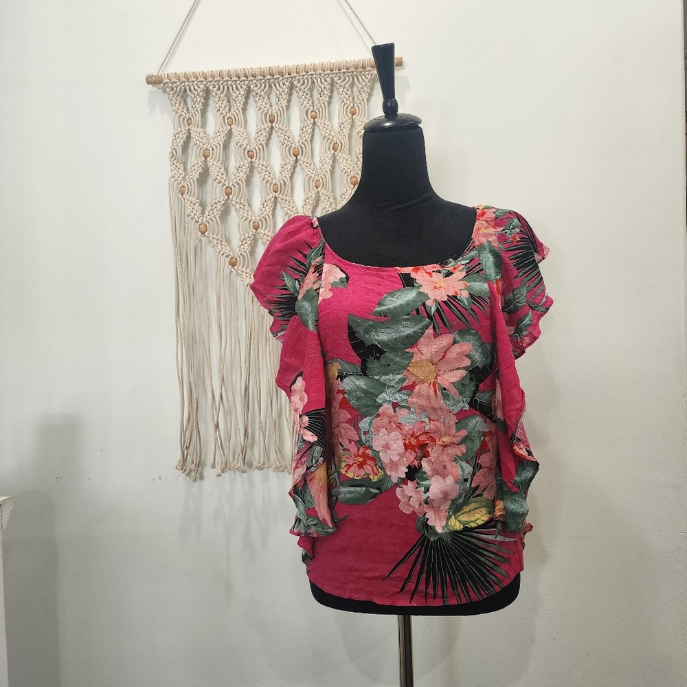 [ Rachel Roy] Women's,size XL new with tags CUTEST TROPICAL/ FLORAL BLOUSE🌺💠🌸 - Picture 2 of 16